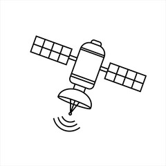 Artificial satelite in orbit around earth. Satellite vector icon, logo and illustration