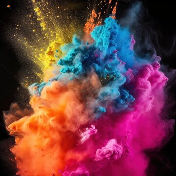 Abstract multi_ color powder explosion on black background. generative ai © amrets