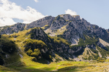 Stunning mountain landscape with green vegetation in summer.