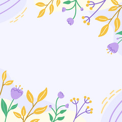 Square floral background. Flowers and leaves flat illustration with copy space for text.