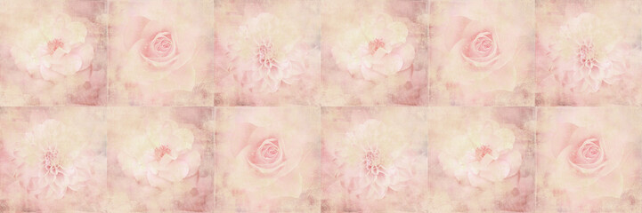 Vintage pink roses seamless pattern. Retro repeating wallpaper , fabric or ceramic digital print, Grunge background