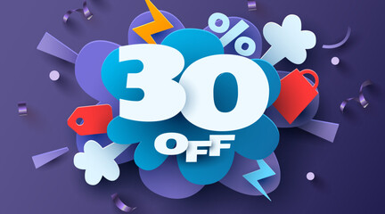 30 percent Off. Discount creative composition. Mega Sale.