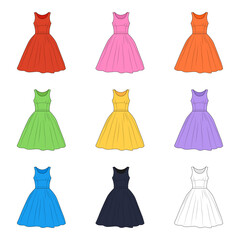 Color dresses set illustration on white background