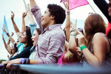 Fans cheering at music festival