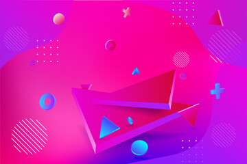 Modern 3D Vector Illustration of a Purple Triangle Podium Scene for Futuristic Technology Showcase, Cyber Graphic Frame Template, Neon Lights and Colorful Geometric Shapes