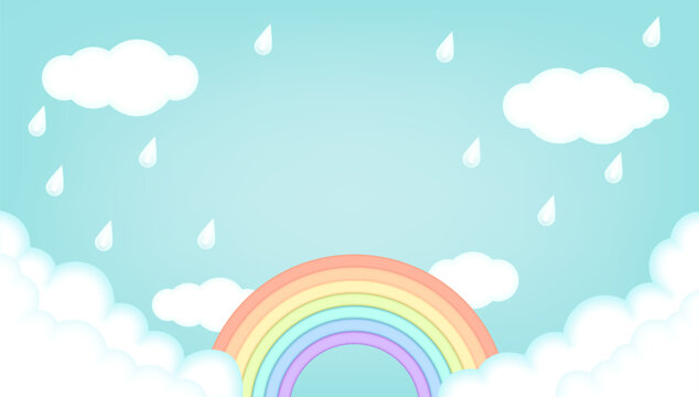 This lovely 3D plastic vector image is perfect for baby showers and kid's parties! Featuring a cute cartoon design with a blue sky, fluffy clouds, rain drops and a rainbow. Template for invitations