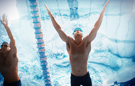 Swimmers Racing In Pool