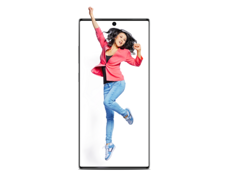 positive young women jumping from the smartphone display in air isolated on free PNG backgrounds. Success WIN Concept. Art collage. - Powered by Adobe