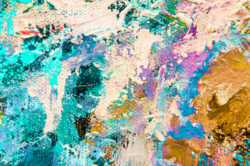 Colorful abstract oil painting art background. Texture of canvas and oil.