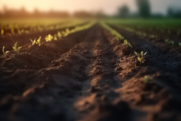Preparing field for planting. Plowed soil in spring time. Agricultural background. 