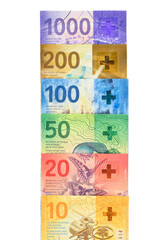 Back side of Swiss Francs isolated on white background