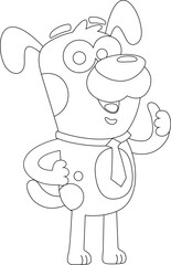 Outlined Funny Dog Cartoon Character Giving The Thumbs Up. Vector Hand Drawn Illustration Isolated On Transparent Background