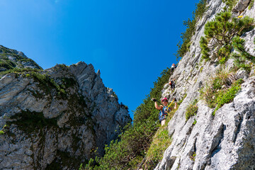 Young woman climber having fun