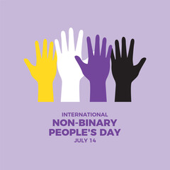 International Non-Binary People's Day vector illustration. Colored raised hands up pride flag icon vector. LGBTQIA design element. July 14. Important day