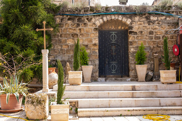 Exterior of the Greek orthodox Church of St George, the wedding church in Kfar Cana Israel.
 - obrazy, fototapety, plakaty