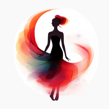 Abstract dancing woman silhouette, line art drawing
