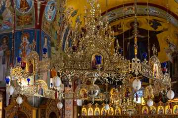 Interior of the Greek orthodox Church of St George, the wedding church in Kfar Cana Israel.
 - obrazy, fototapety, plakaty