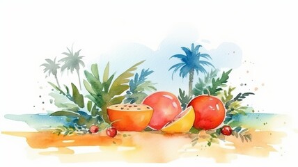 Obraz na płótnie Canvas Summer the hottest season, watercolor style, white background Generative AI