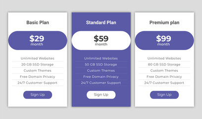 Vector price plan template design