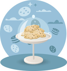 Cookies illustration. Stand, lid, transparent, bakery. Editable vector graphic design.