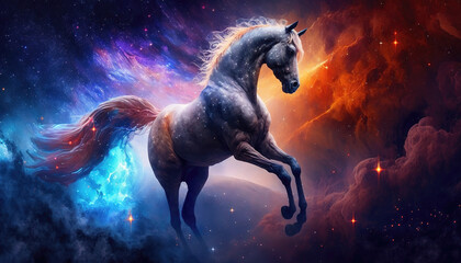 a majestic illustration of a horse in space, scifi artwork, generative ai technology