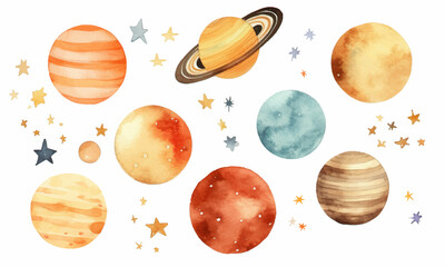 planet watercolor for kids easy drawing kids style cute © EnelEva