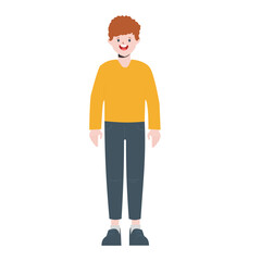 Fototapeta premium Boy wearing yellow t-shirt and blue pant