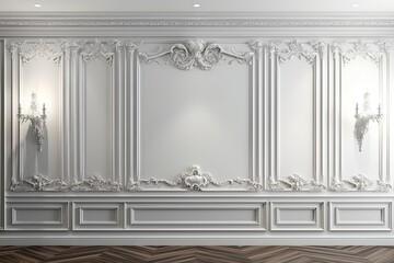 Classic style mouldings and wooden floor, empty room interior, 3d render Generative AI