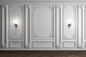 Classic style mouldings and wooden floor, empty room interior, 3d render Generative AI