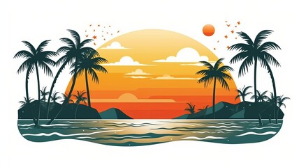 Fototapeta na wymiar Summer the hottest season Sea vector illustration White background scene Generative AI