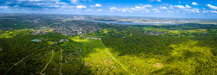 Aerial view of Epping park in Essex, England