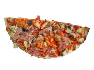 Half a pizza with vegetables and ham isolated on transparency png file with copy space