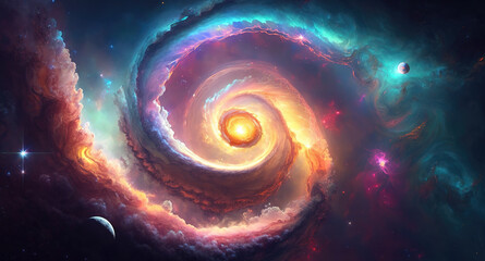 Fototapeta premium impressive black hole swirl in space, scifi artwork, generative ai technology