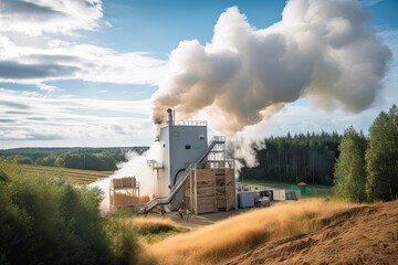 bioenergy plant, with towering biomass burners and smoke rising into the air, created with generative ai - obrazy, fototapety, plakaty