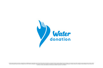 Water donation logo design illustration. Silhouette of hand with flow drops clean water natural environment simple modern minimalist social issue.
