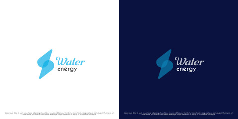 Fototapeta na wymiar Water energy logo design illustration. Simple flat silhouette energy water drop abstract creative transparent horizontal modern eco-friendly natural resources technology for company web app.