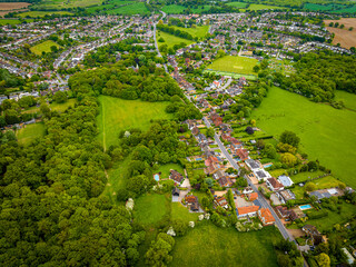 Aerial view of Theydon Bois village in Epping park in Essex, England