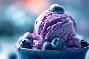 blueberry ice cream close up view, ai tools generated image - obrazy, fototapety, plakaty