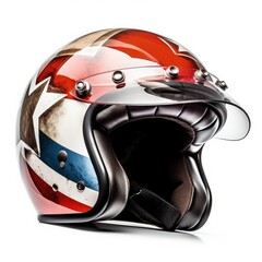 Vintage motocross, Biker helmet with star and stripes graphic isolated on white background.  generative Ai
