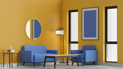 08 - Interior poster frame mockup with 3D Interior Illustration