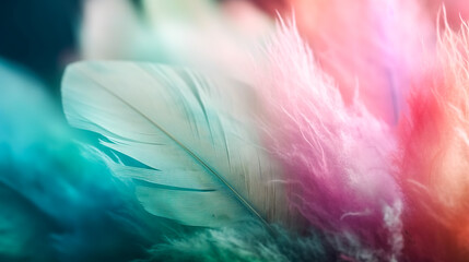 Abstract background with feather in colored lighting, generative AI.