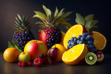 Fototapeta na wymiar A colorful grouping of varied fruits, Illustration Generated by Generative AI