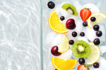 Freshness in the background. Chunks of fresh frozen fruit. 
