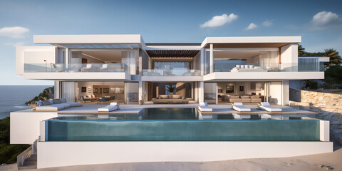 Fototapeta premium House with pool, luxury hacienda, Generative AI