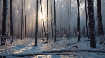 Winter forest with snow, Generative AI