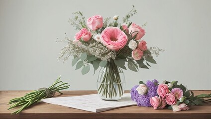 Obraz na płótnie Canvas Vase with flowers on a table, generative ai