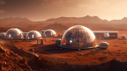 Fototapeta na wymiar Colony on Mars, generative AI