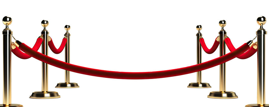 Stanchions with velvet ropes isolated on transparent background - Generative AI