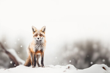 Obraz premium Portrait of a red fox in the snow in winter