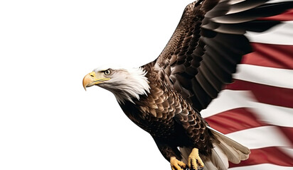 An eagle with USA flag stripes isolated on transparent background - Generative AI